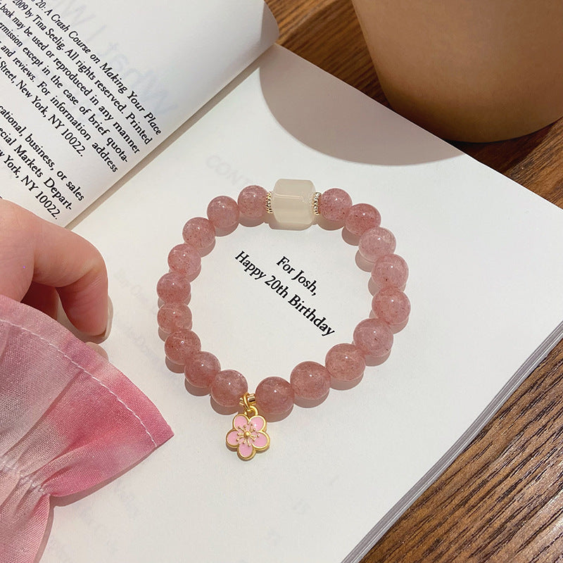 8mm strawberry crystal bracelet peach blossom blessing word temple with the same paragraph - Buddha's Blessing