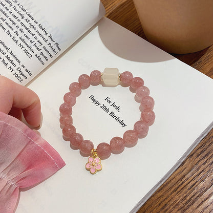 8mm strawberry crystal bracelet peach blossom blessing word temple with the same paragraph - Buddha's Blessing