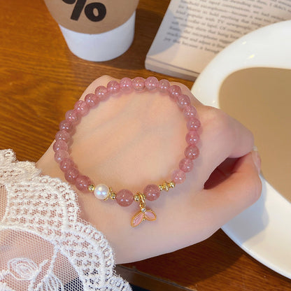 6mm Strawberry Crystal Bracelet Freshwater Pearl Cute Petal Bracelet-Banish Anxiety